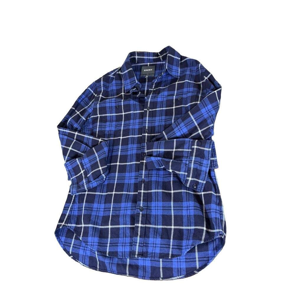 Bonobos Shirt Mens Medium Standard Flannel Long Sleeve Button Up Cobalt Blue
